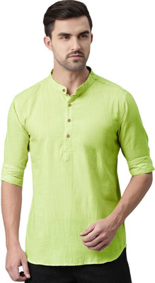 LENIA Men Solid A-line Kurta(Light Green)
