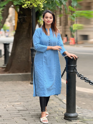 Salwa Women Solid A-line Kurta(Light Blue)