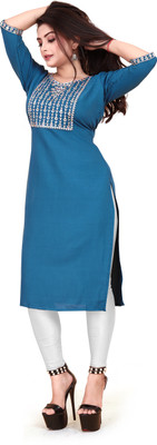 RIDDHI COLLECTION MALL Women Embroidered A-line Kurta(Blue)