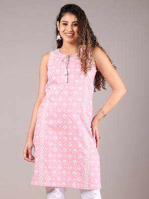 V-MART Women Printed A-line Kurta(Pink)