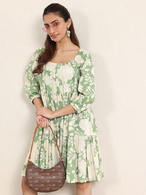 LIBAS Women Printed A-line Kurta(Green)