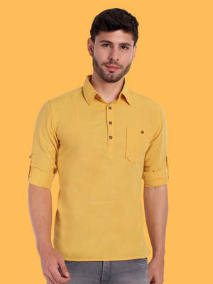 Classycollar Men Solid A-line Kurta(Yellow)