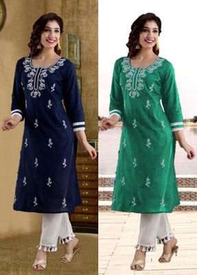 SISTO Women Chikan Embroidery A-line Kurta(Multicolor)