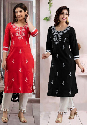 SISTO Women Embroidered Straight Kurta(Multicolor)