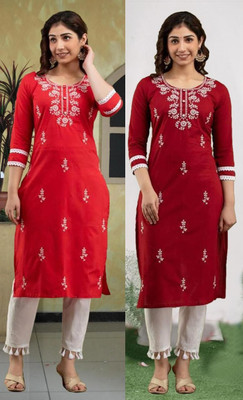 SISTO Women Chikan Embroidery A-line Kurta(Multicolor)