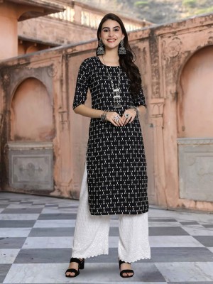 EthnicBasket Women Woven Design A-line Kurta(Black)