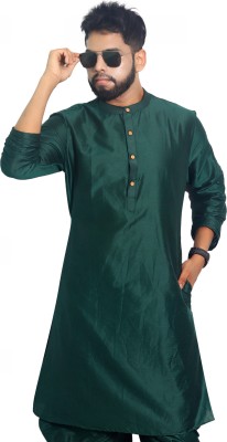 House of Aqss Men Solid Straight Kurta(Dark Green)