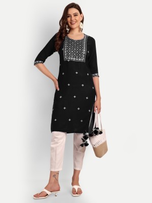 FASHION PATTI Women Embroidered A-line Kurta(Black)