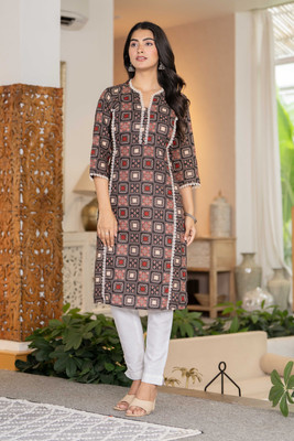 PIHUTIQUE ARTS Women Floral Print A-line Kurta(Brown)