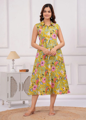 ENTERPRISESNEHA Women Floral Print A-line Kurta(Yellow)