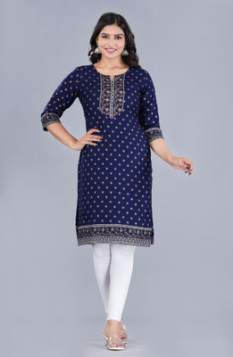 Vihit creation Women Printed A-line Kurta(Blue)