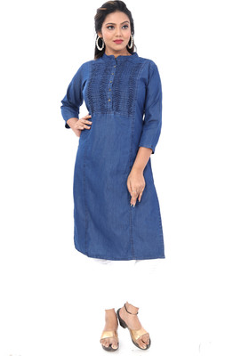 SK Creation Women Solid Straight Kurta(Dark Blue)