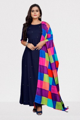 Mahudi Women Solid Anarkali Kurta(Blue)