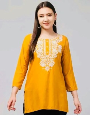 Af Fashion Hub Women Embroidered A-line Kurta(Yellow)