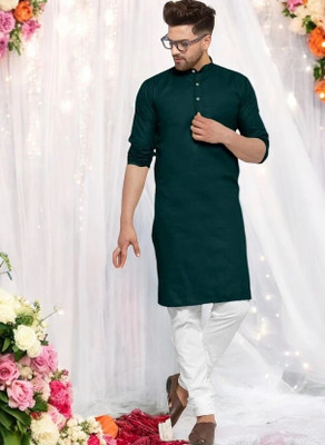 Krisha trend Men Solid Straight Kurta(Dark Green)