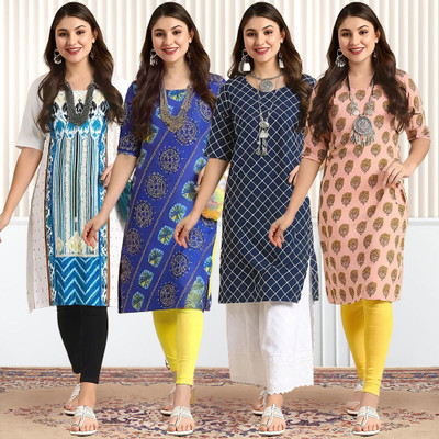 1 Stop Fashion Women Printed Straight Kurta(Multicolor)