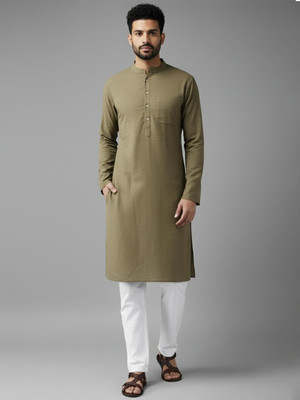 Yugnik Men Solid Straight Kurta(Silver)