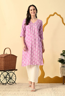 Glowworld Women Printed Straight Kurta(Pink)