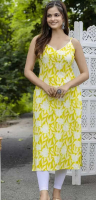 Laxmi Fab Tex Women Printed A-line Kurta(Yellow)