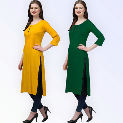 Coft Women Self Design, Solid Straight Kurta(Multicolor)