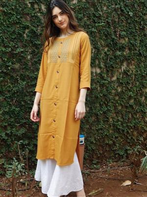 PP PRODUCTIONS Women Solid A-line Kurta(Yellow)
