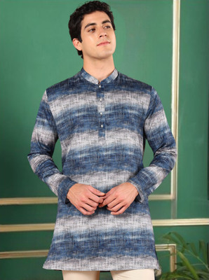 Tattva Men Dyed/Ombre Straight Kurta(Blue)