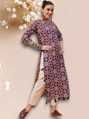 PRAYAARI FASHIONS Women Self Design Straight Kurta(Blue)