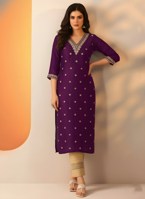 Nova Trends Women Embroidered A-line Kurta(Purple)