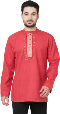 Arch Element Men Solid Straight Kurta(Red)
