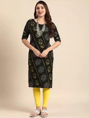 SZN Women Printed A-line Kurta(Black)