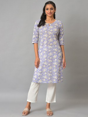 Aurelia Women Printed Straight Kurta(Purple)