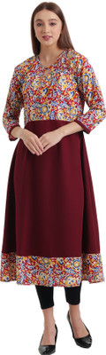 HouseOfCommon Women Solid Anarkali Kurta(Maroon)