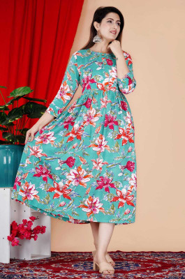 Lucky Enterprises Women Printed Anarkali Kurta(Green)