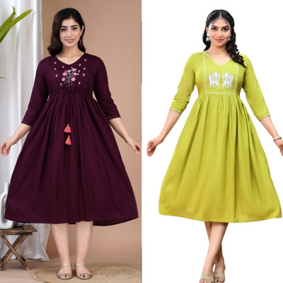 RANGRAIL Women Printed Anarkali Kurta(Maroon)