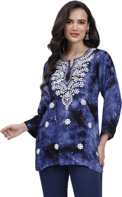 Nazaqat Women Embroidered Straight Kurta(Blue, White)