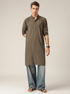 DENNISON Men Solid Straight Kurta(Grey)