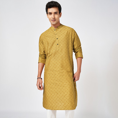 Indus Route by Pantaloons Men Solid A-line Kurta(Brown)