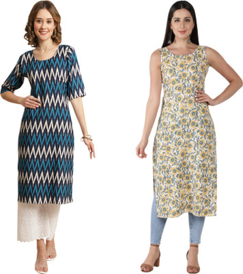 KALLAXI Women Printed Straight Kurta(Multicolor)
