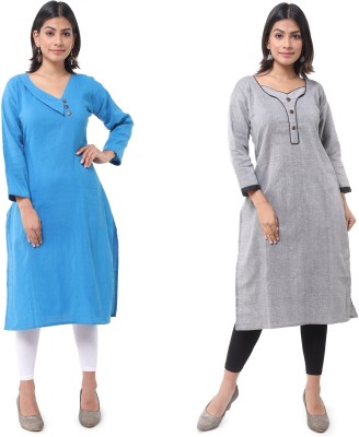 DESHBANDHU DBK Women Solid Straight Kurta(Light Blue, Grey)