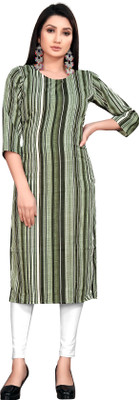 FABTOWN Women Printed Straight Kurta(Green)