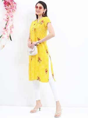 Vishudh Women Printed Straight Kurta(Yellow)