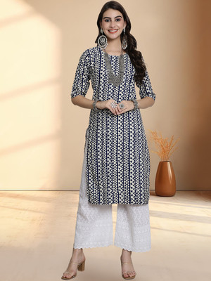 1 Stop Fashion Women Printed A-line Kurta(Dark Blue)