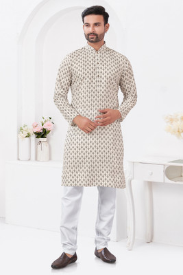 Svatantra Men Printed A-line Kurta(Beige)