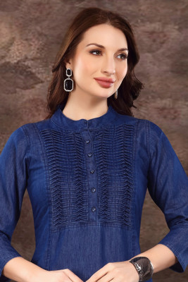 SK Creation Women Self Design Straight Kurta(Blue)