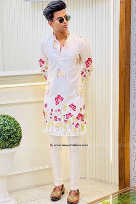 Vertali Industries Men Printed Straight Kurta(White)