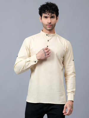 VIMASUTI Men Solid A-line Kurta(Beige)
