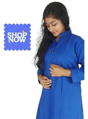 RYALE Women Solid A-line Kurta(Blue)