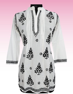The Chikankari Story Women Chikan Embroidery Straight Kurta(White)
