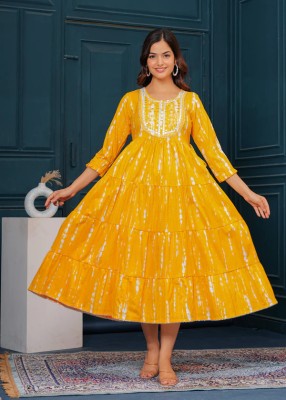 SUYASH Women Embroidered, Dyed/Ombre Anarkali Kurta(Yellow)