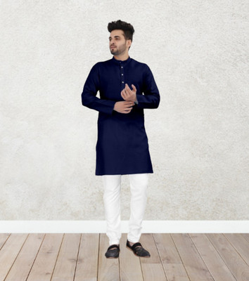 Shree Dutt Creation Men Solid Straight Kurta(Dark Blue)